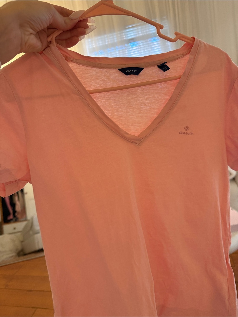 Gant Coral-Pink V-Neck Short Sleeve Tee